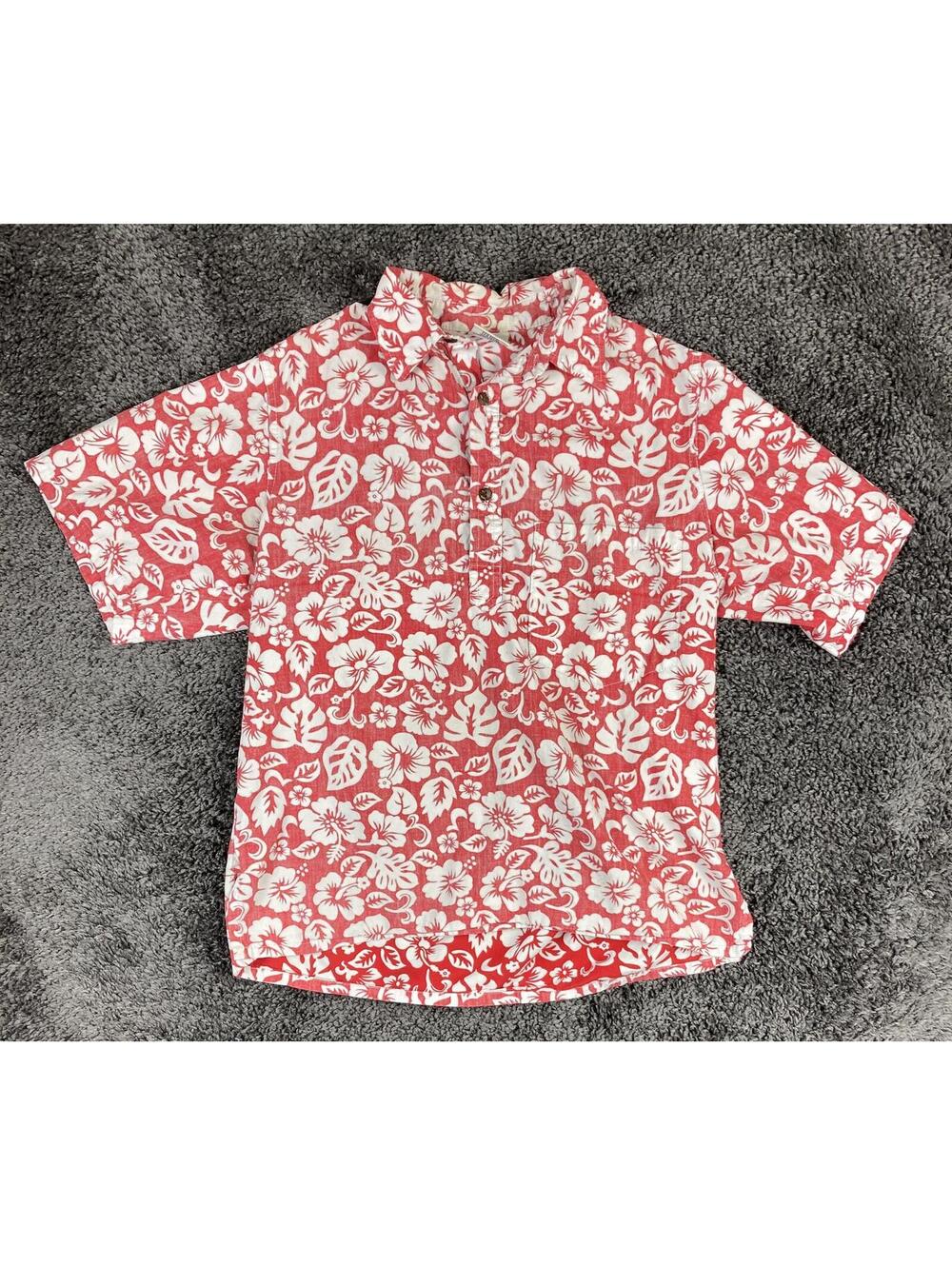 Toes On The Nose Mens Hawaiian Shirt Small Red White Hibiscus 100% Cotton Sz S